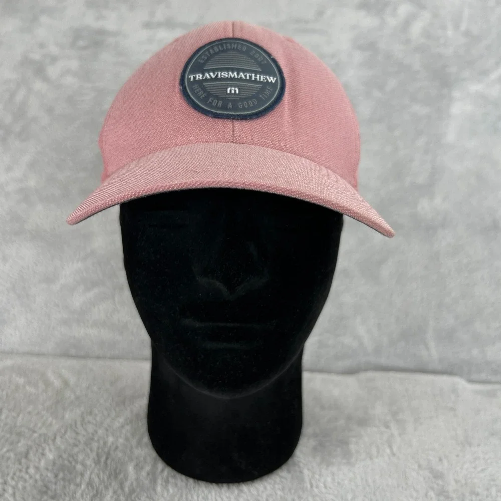 TravisMathew Flexfit Golf Hat S/M Pink Logo Patch Fitted Country Club Cap